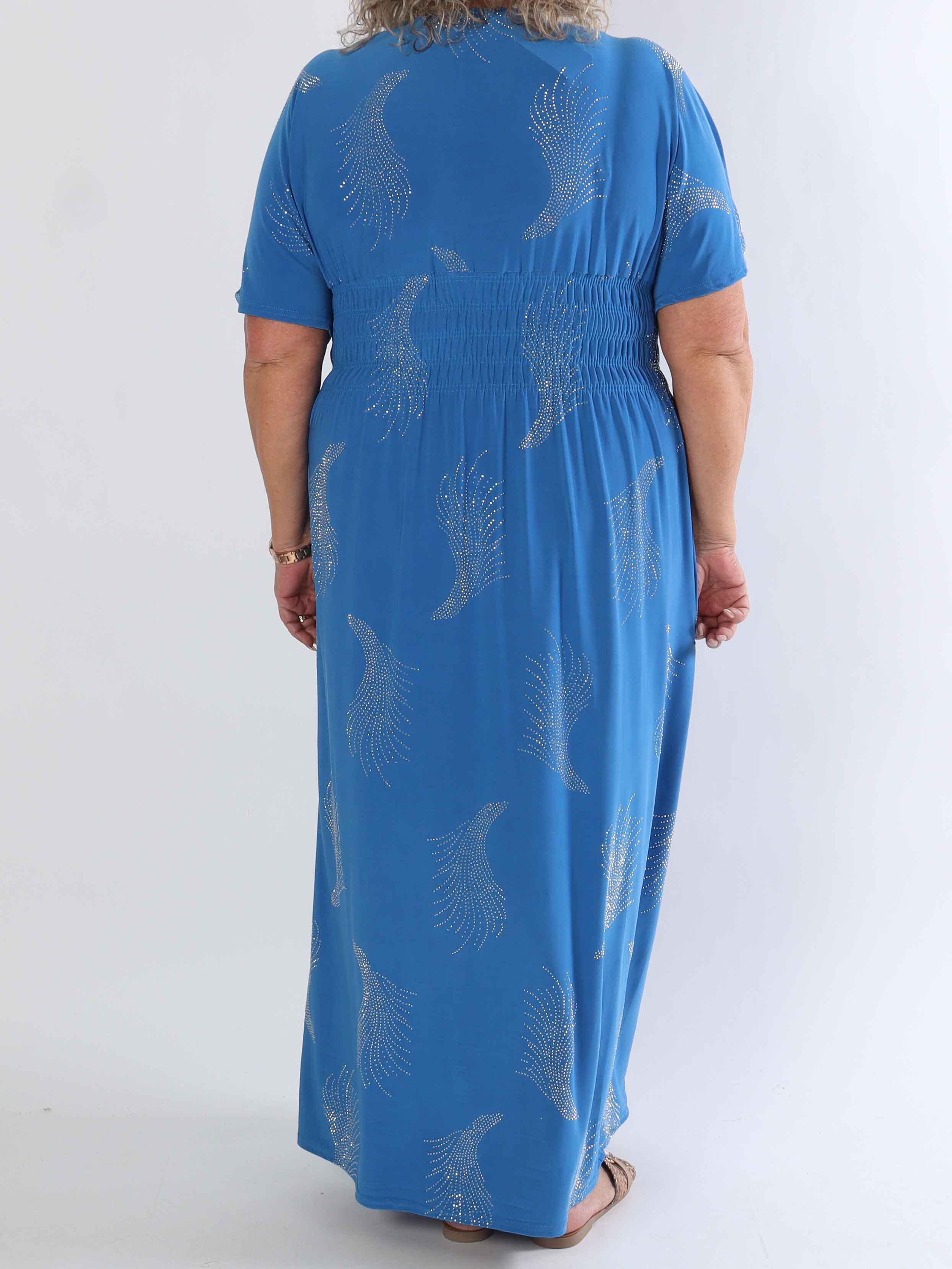 Pams Leaf Crystal - Lang elastisk plus size kjole med mønster af similisten